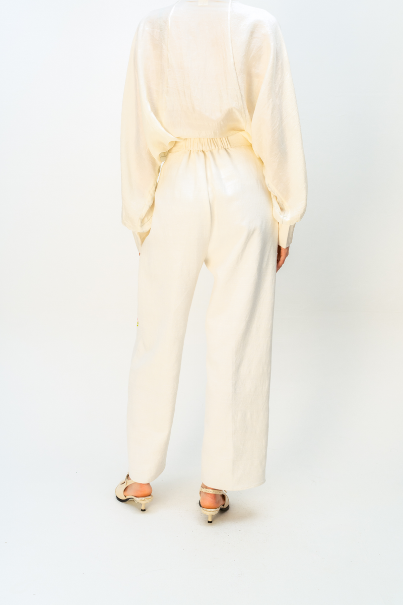 EVERMORE BUDS TROUSER handwoven denim pant/trouser by Ode to Odd in off white for women in Singapore