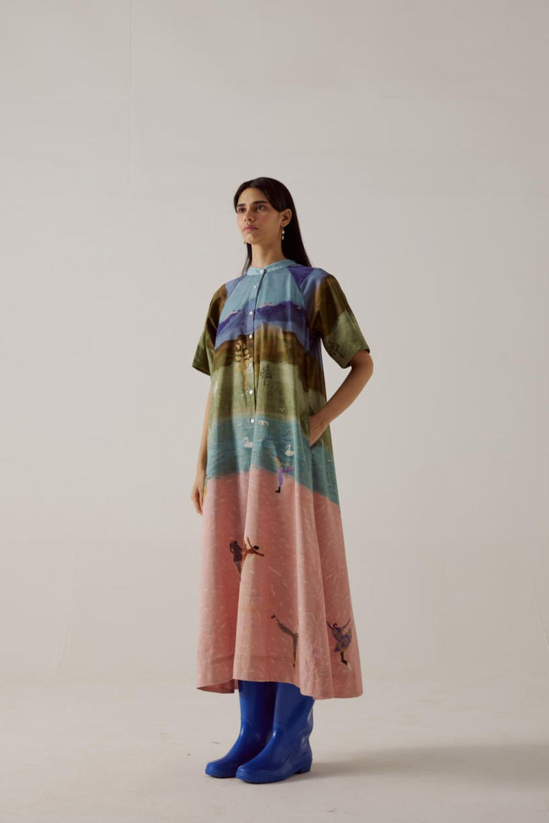 A-Line Long Dress-Skater cotton by CORD in multi for women in Singapore