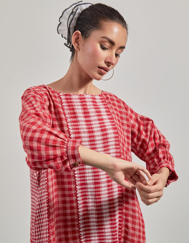 Elysian Red Dress gamcha dress by 145 East in red for women in Singapore