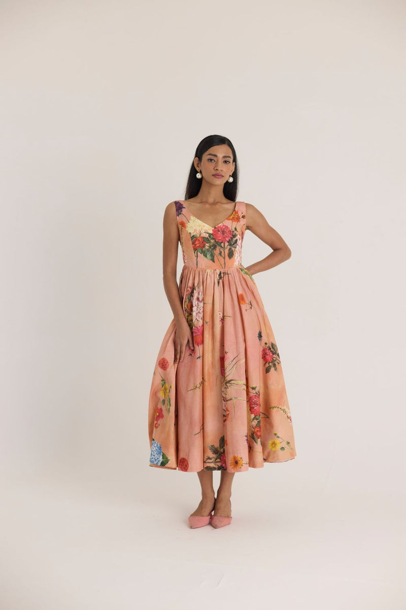 BUTTERCUP DRESS cotton by Yam in peach color for women in Singapore