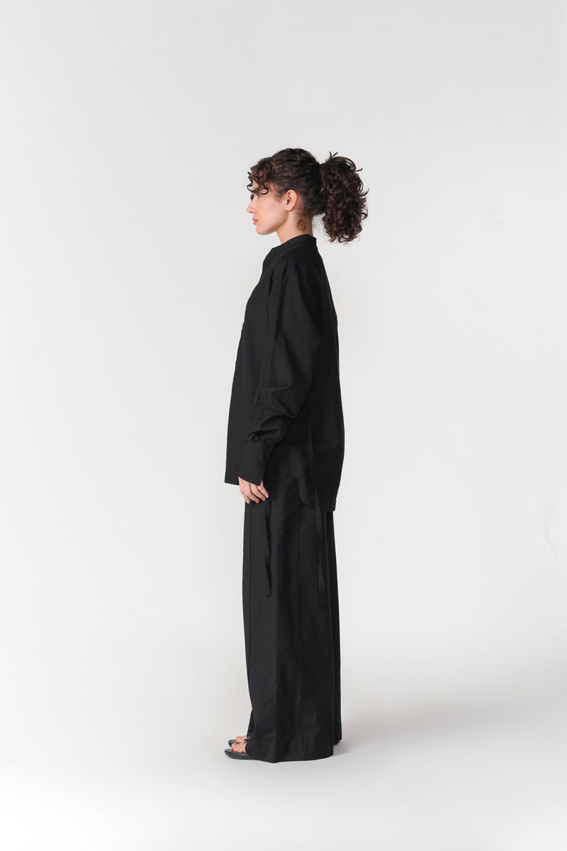 Cotton Tie-Up Top top/shirt by Turn Black in black for women in Singapore