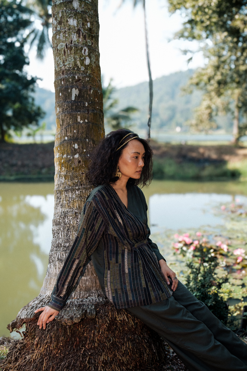 Upcycled Florence Top - Green cotton by The Terra Tribe in green color for women in Singapore