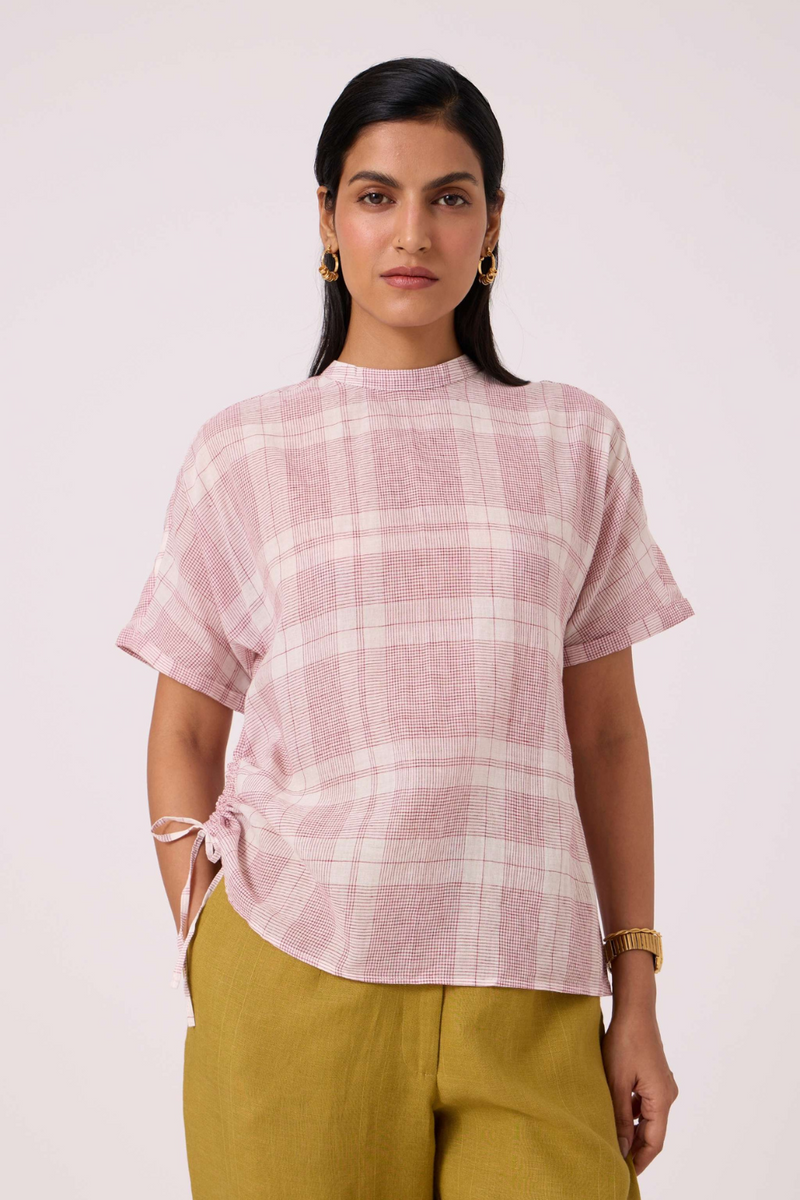 Ursula Checkered Handwoven Top cotton by The Summer House in red color for women in Singapore