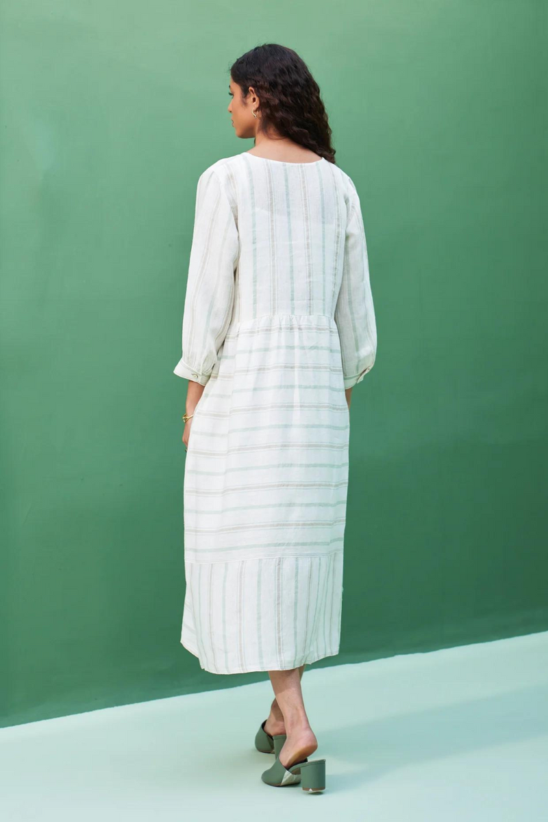 Kwan Striped Linen Dress
- Mint linen by Manan in mint color for women in Singapore