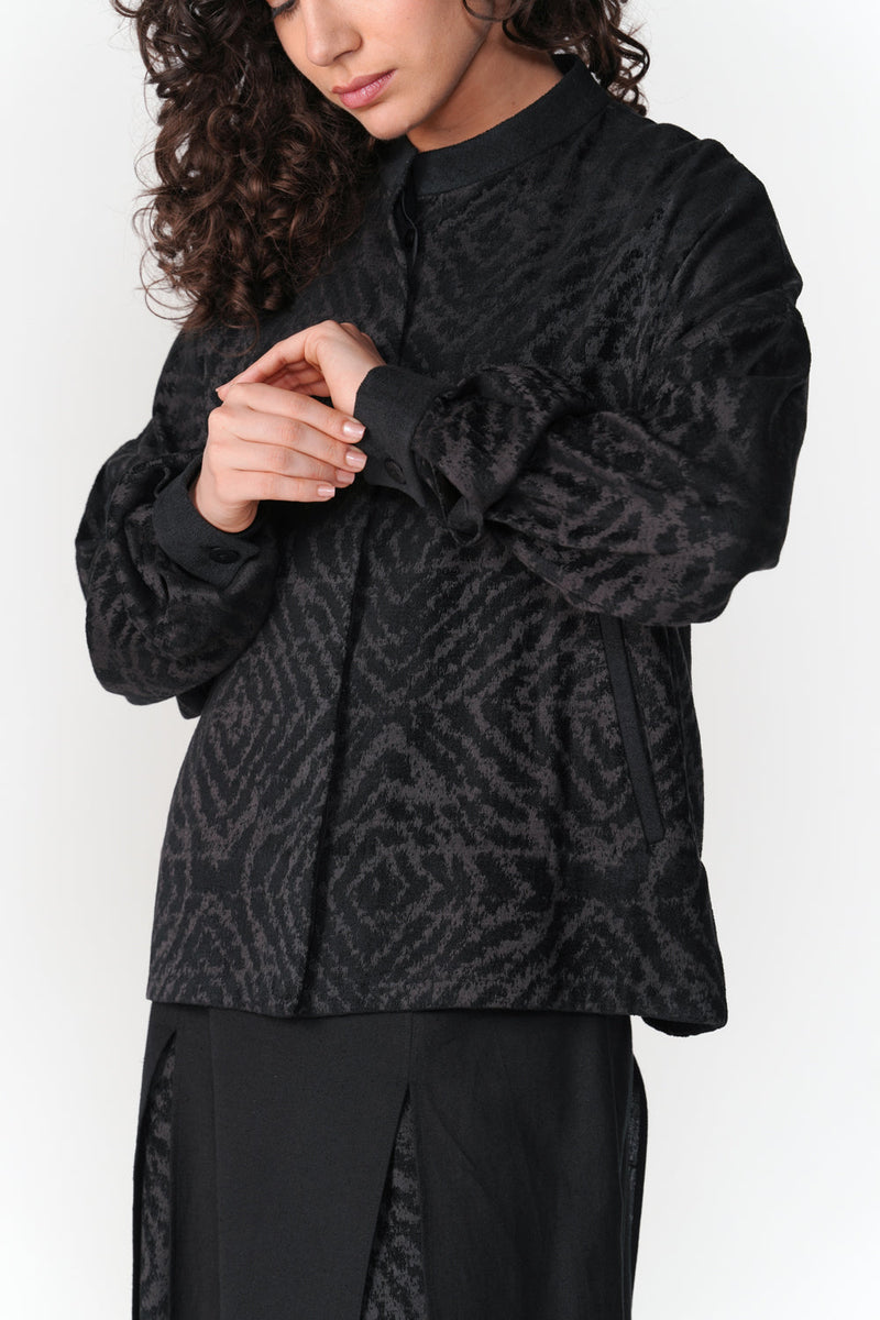 Jacquard Chenille Short Jacket jacket/overlay by Turn Black in black for women in Singapore