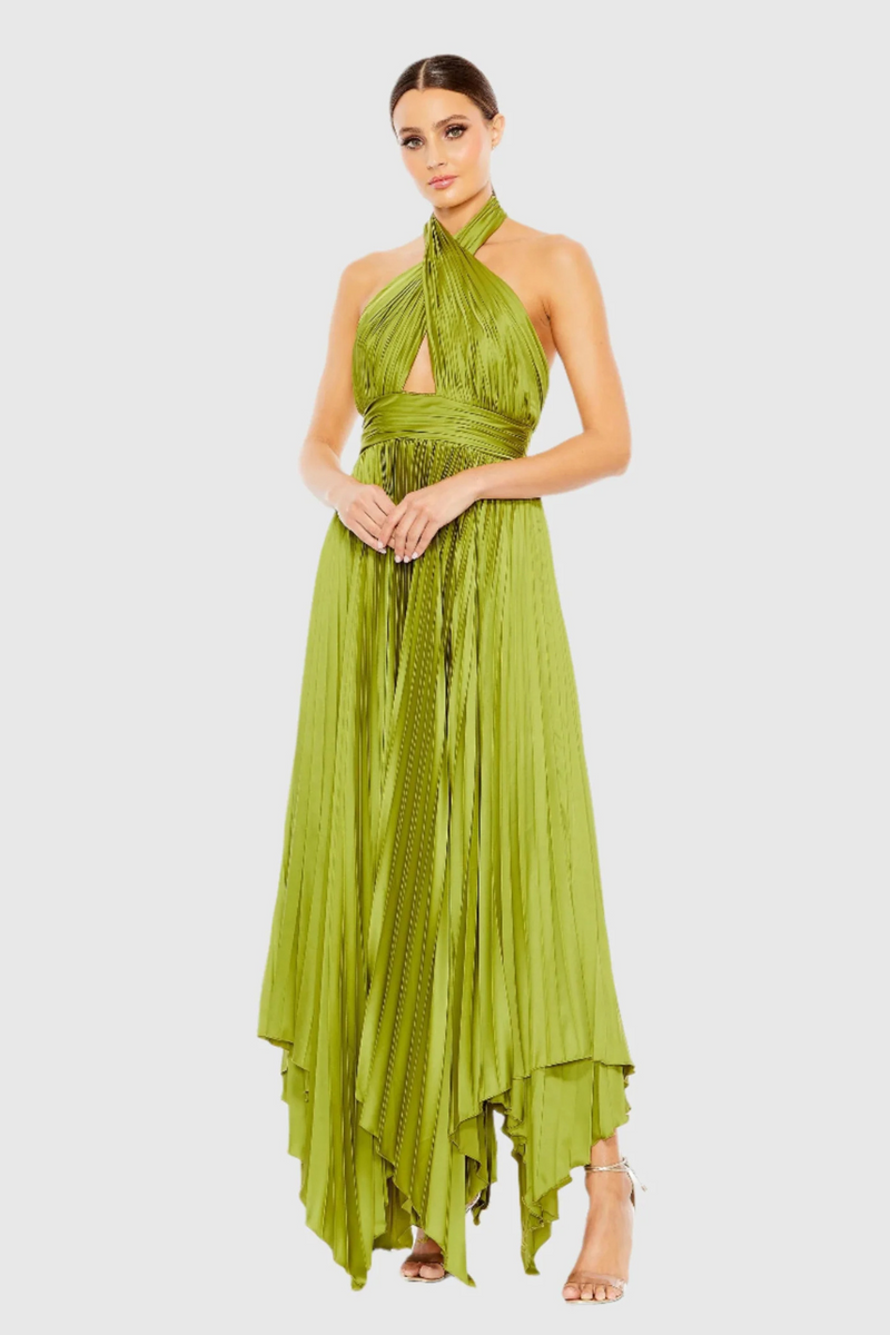 Asymmetrical Hem Gown-Apple Green by Mac Duggal in green color for women in Singapore