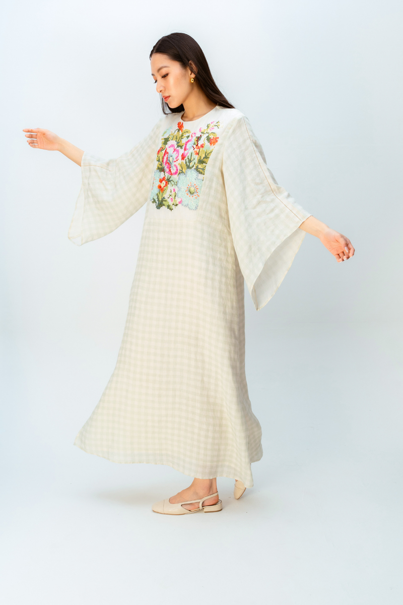 MISTED GARDEN DRESS linen dress by Ode to Odd in green for women in Singapore