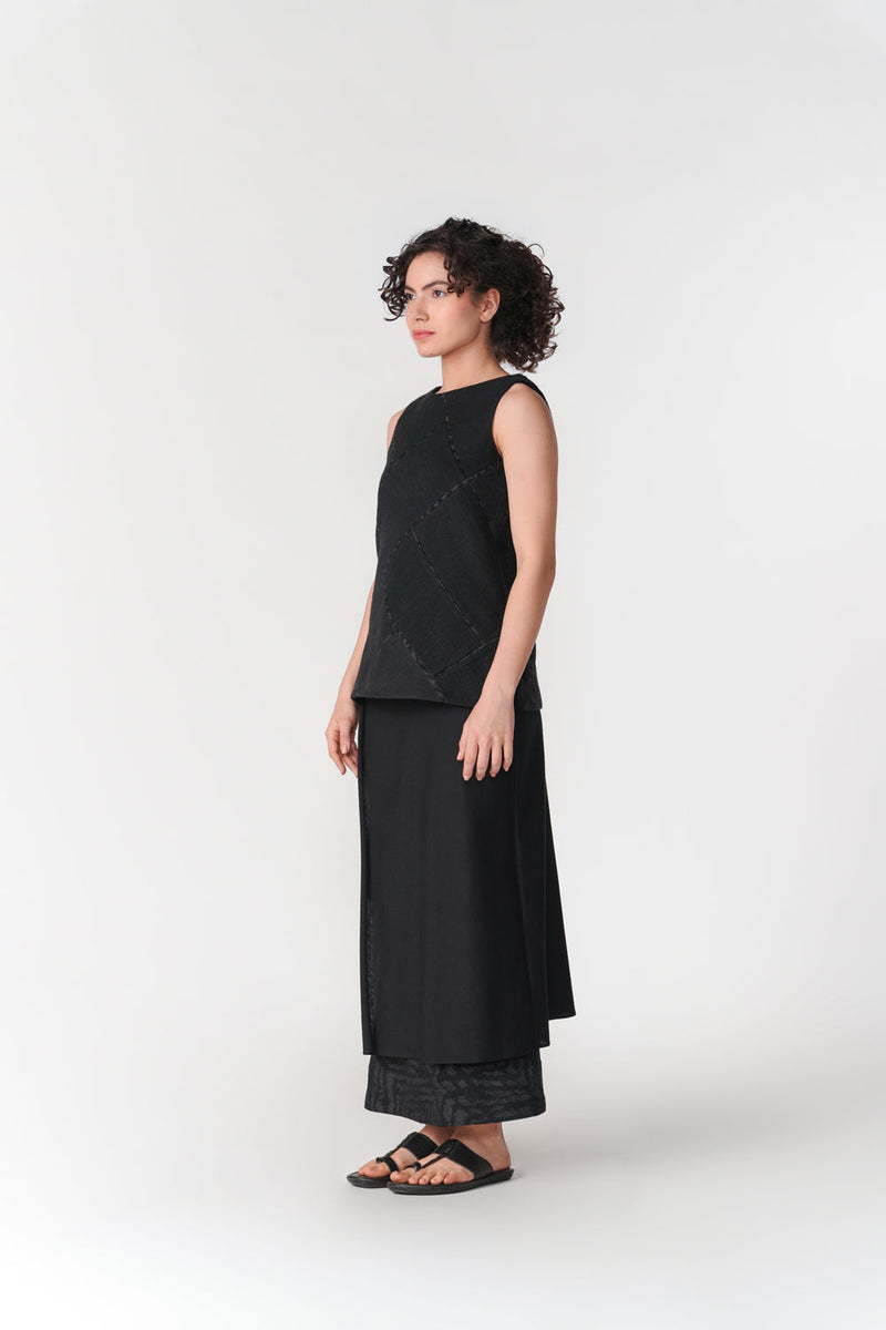 Patchwork Boat Neck Top top/shirt by Turn Black in black for women in Singapore