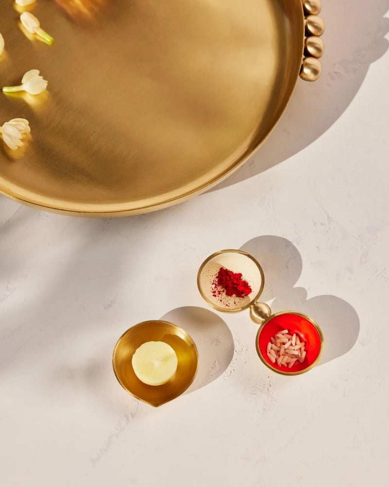 Merak Brass Pooja Thali Set linen by Gado Living for in Singapore