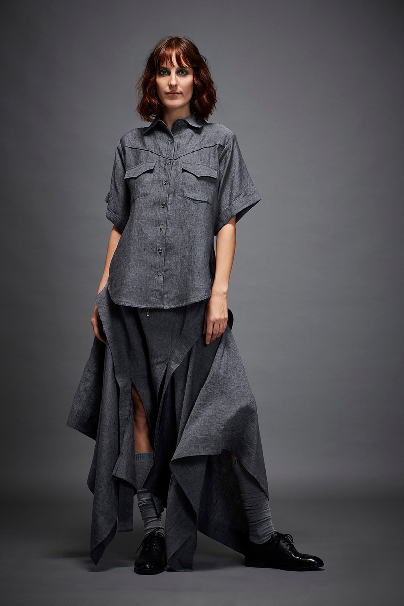 NADIA SHIRT linen by Chola in grey color for women in Singapore