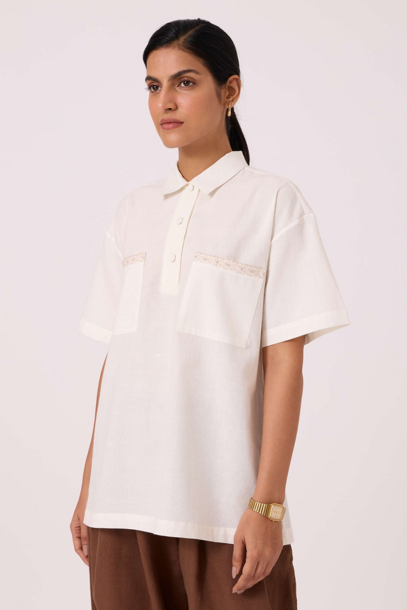 Alyosha Handwoven Embroidered Shirt cotton by The Summer House in white color for women in Singapore