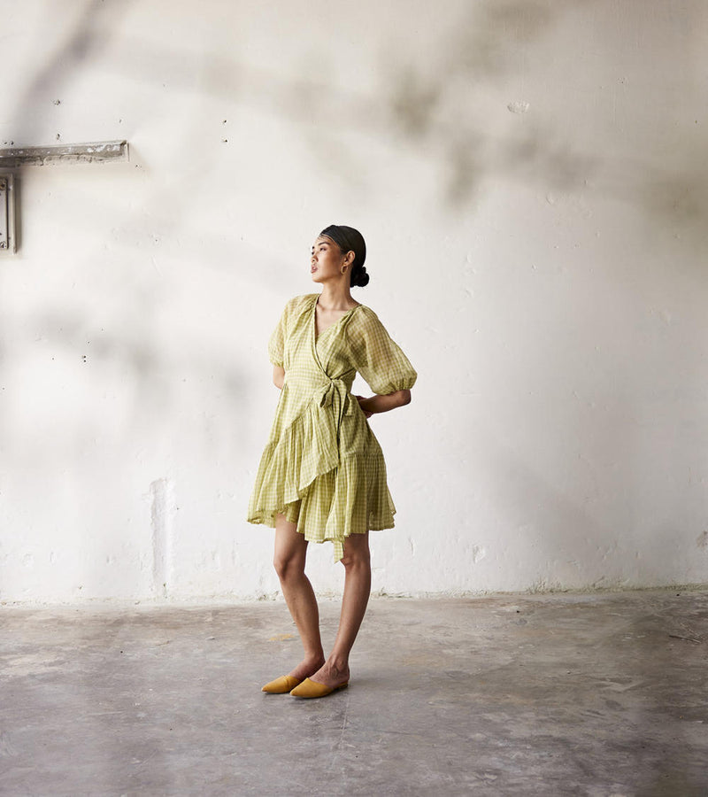 Olive You Dress cotton Dresses by Khara Kapas in green for women in Singapore