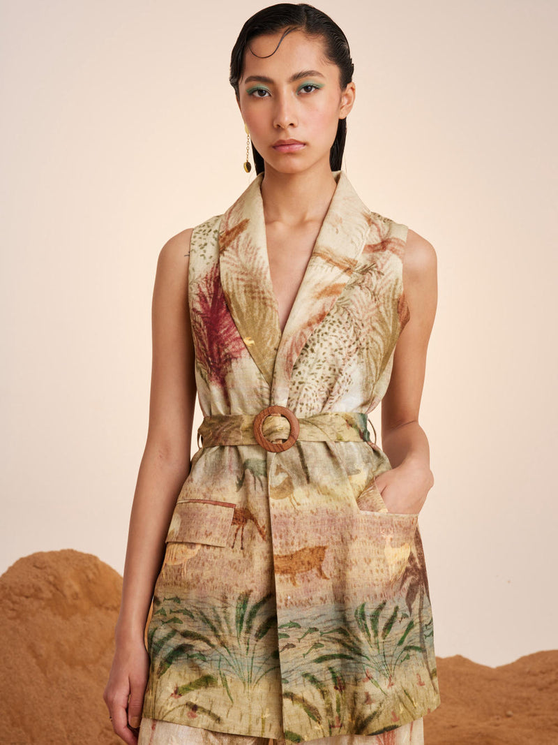 Summer Blazer Set (2pc) (Blazer + Pants)-Woods linen Co-ord Set by CORD for women in Singapore