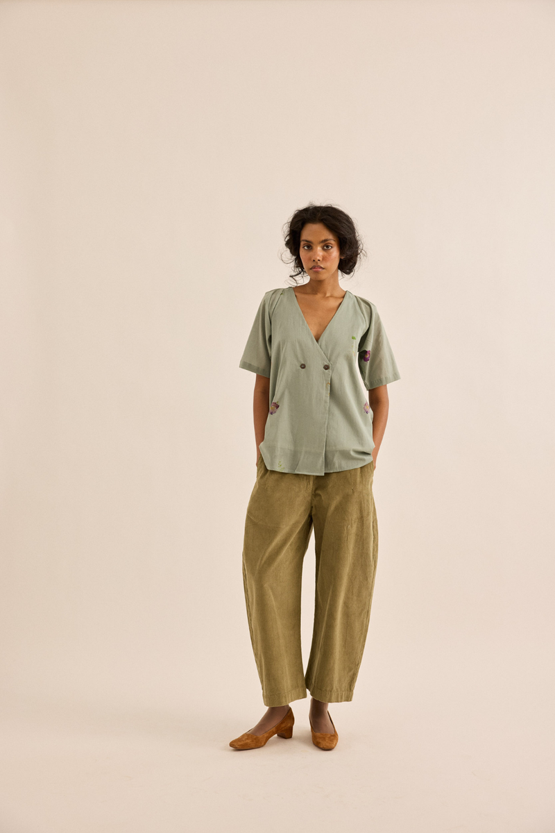 Sagebrush Top mul top/shirt by Khara Kapas in sage green for women in Singapore