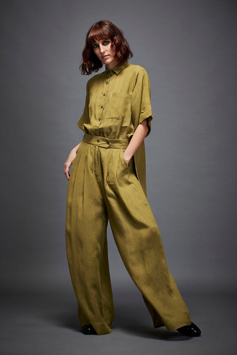 JASPER JUMPSUIT linen by Chola in olive color for women in Singapore