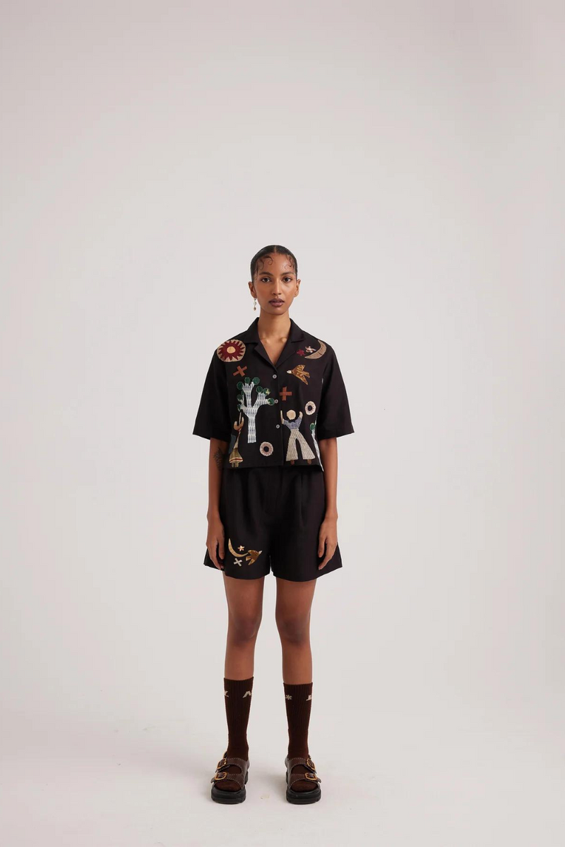 Crop Set -Black Applique rayon by CORD for women in Singapore
