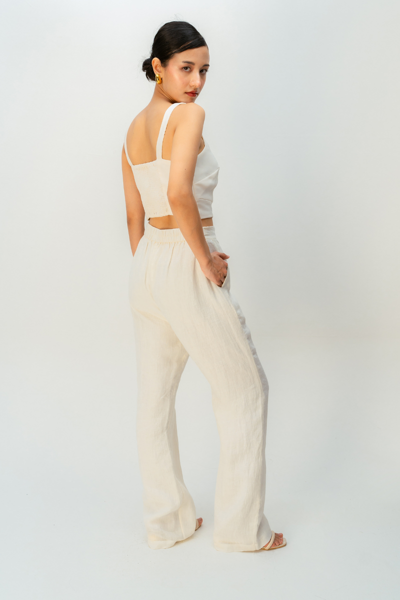 SOFT SAND TROUSER linen pant/trouser by Ode to Odd in off white for women in Singapore