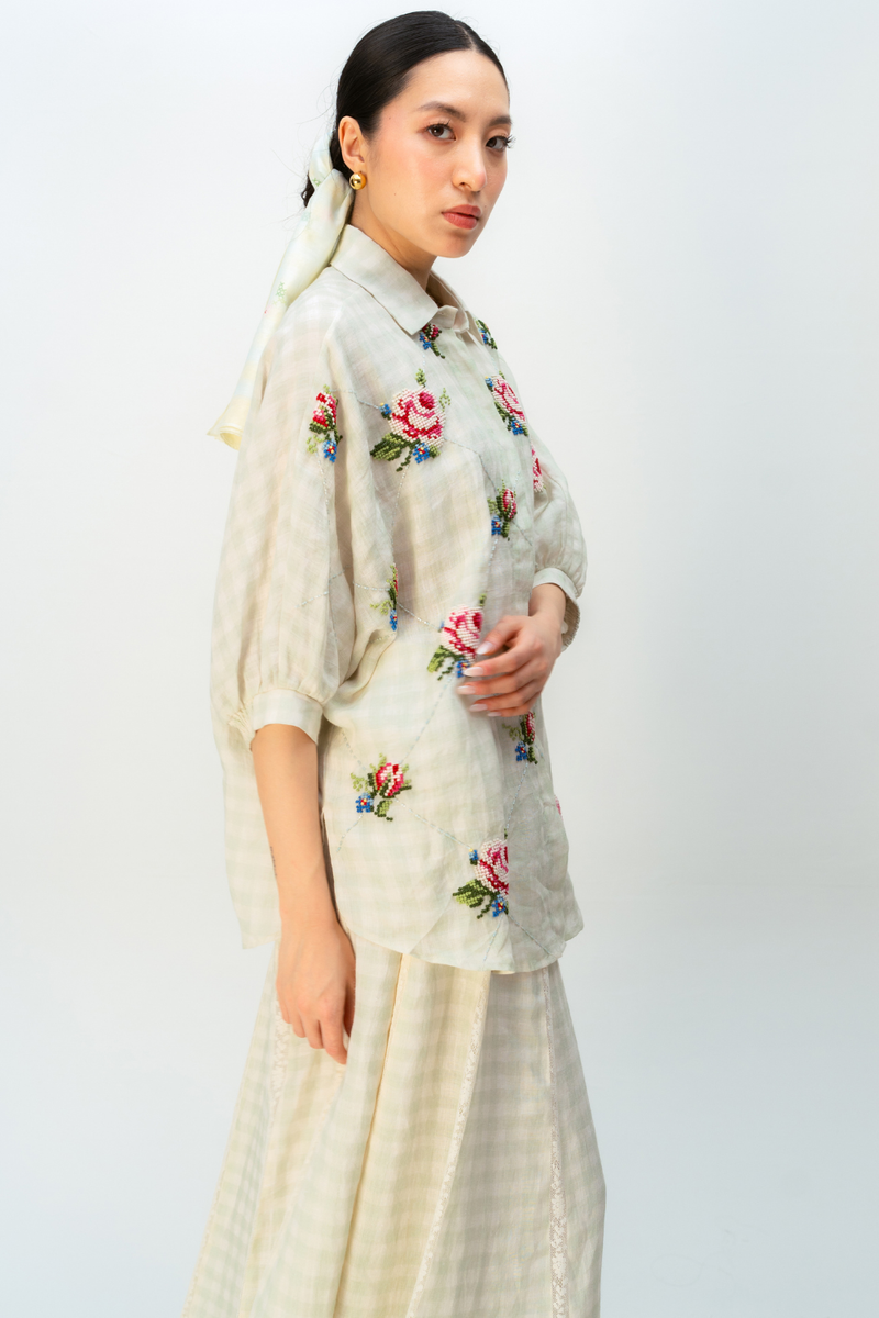 MORNING DUST SHIRT linen top/shirt by Ode to Odd in green for women in Singapore