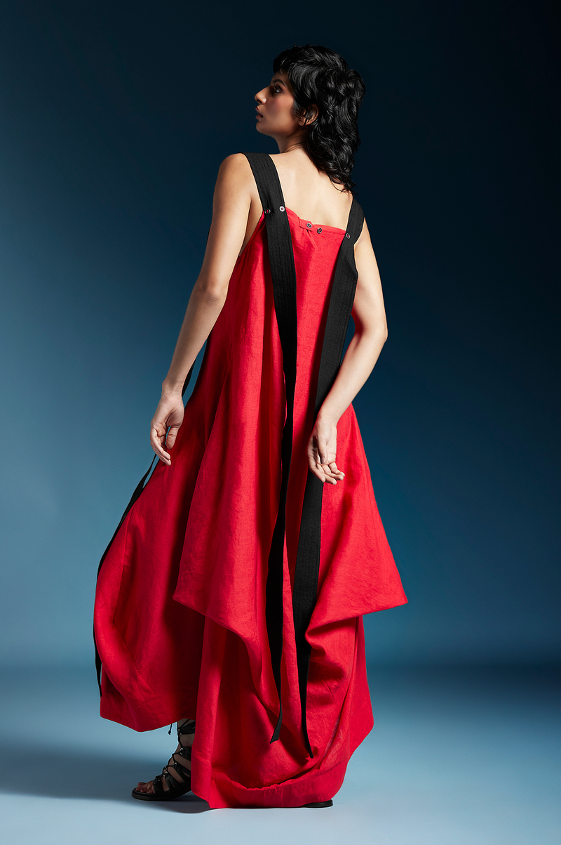 Sienna Dress-Red linen by Chola in red color for women in Singapore