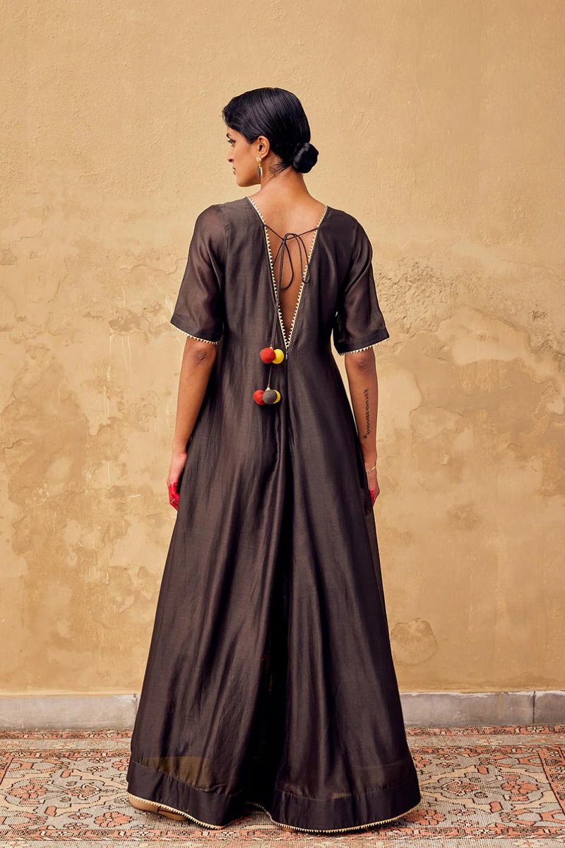 Shaam Jumpsuit chanderi by Khara Kapas in charcoal for women in Singapore