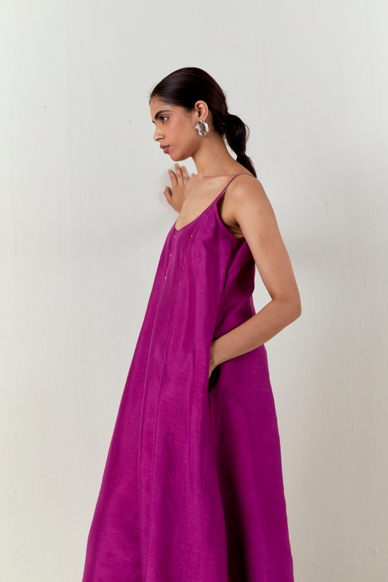 PANELED EMBROIDERED TUNIC CO-ORD-FUCHSIA silk by THREE for women in Singapore