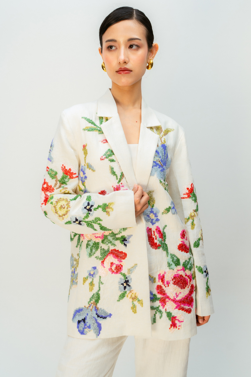 CORAL HAZE JACKET linen jacket/overlay by Ode to Odd in off white for women in Singapore