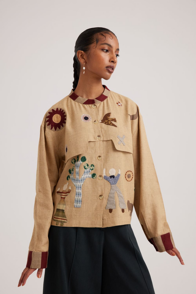 Bert Shirt-Folk Applique linen by CORD for women in Singapore