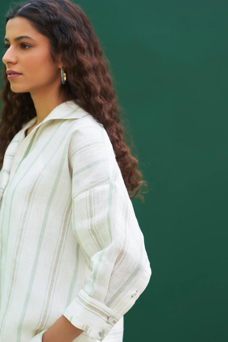 Kiku Striped Linen Co-ord Set
- Mint linen by Manan in mint color for women in Singapore