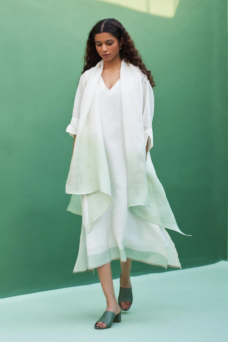 Harumi Linen Overlay- Mint linen by Manan in ivory color for women in Singapore