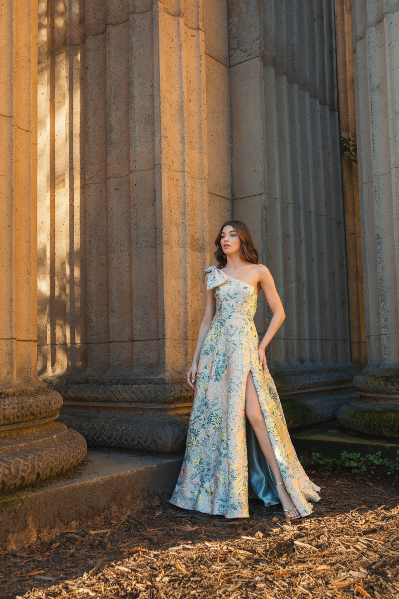 11919-Brocade Floral Dress-Pastel Multi mul by Mac Duggal in multi color for women in Singapore