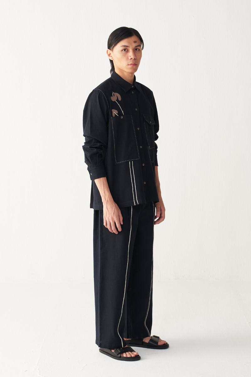 EMB. DETAIL BOTTOM cotton by THREE Men in black color for men in Singapore