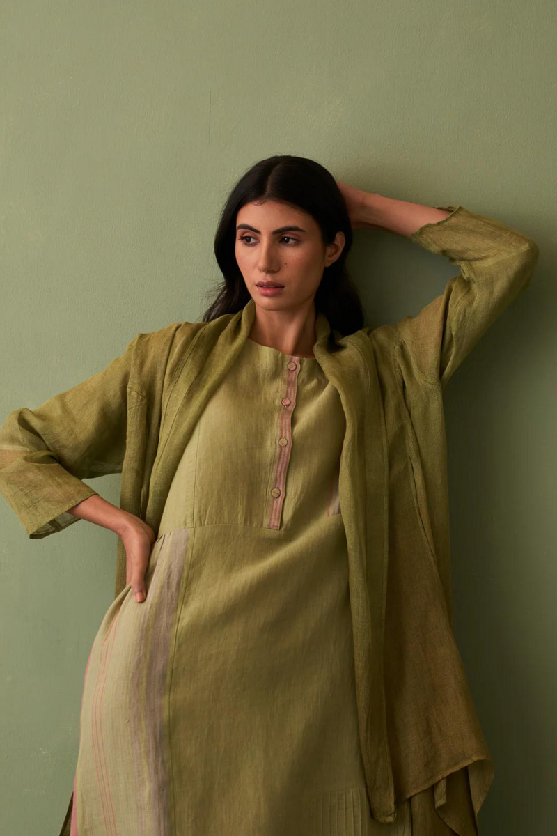Ana Ombre Linen Overlay - Fern linen by Manan in natural color for women in Singapore