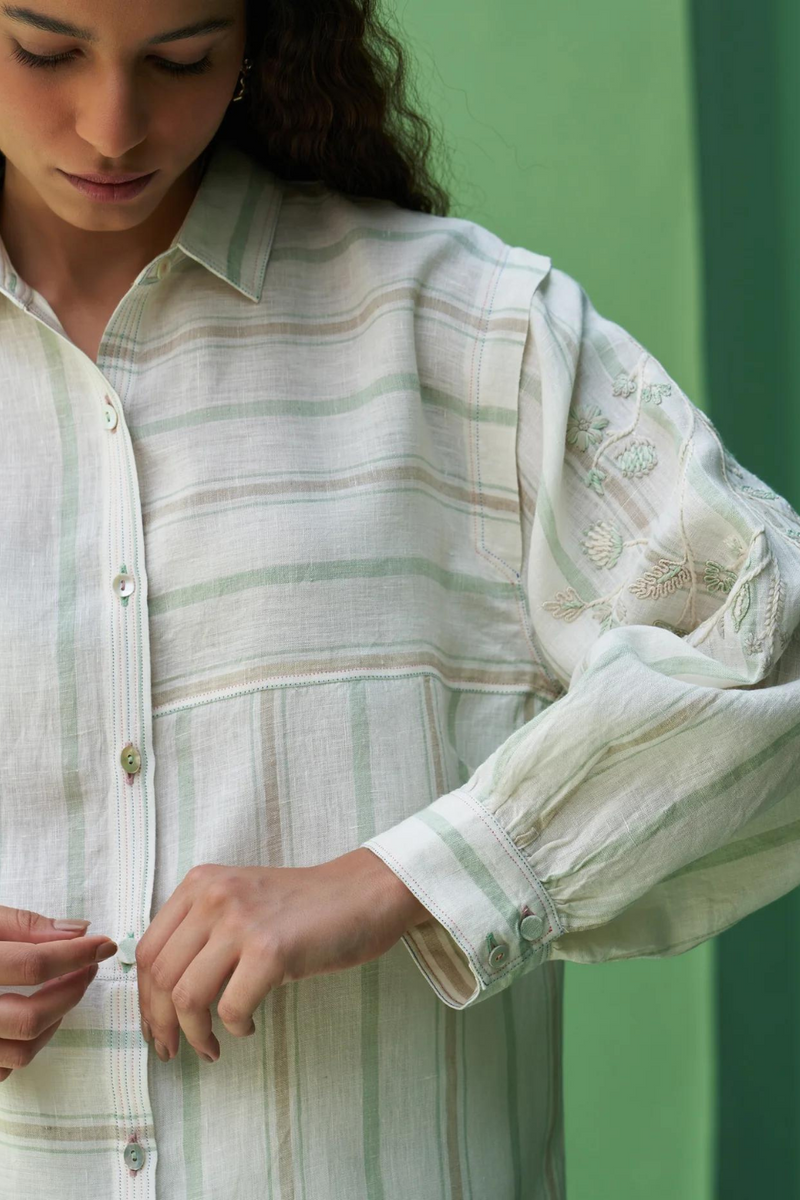 Akra Striped Linen Co-ord Set
- Mint linen by Manan in mint color for women in Singapore