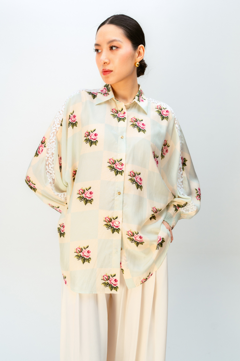 MORNING SONG SHIRT silk top/shirt by Ode to Odd in green for women in Singapore