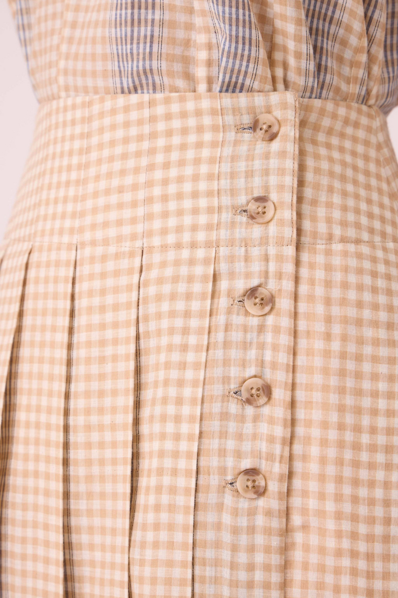 Mikhail Beige Handwoven Skirt cotton by The Summer House in beige color for women in Singapore