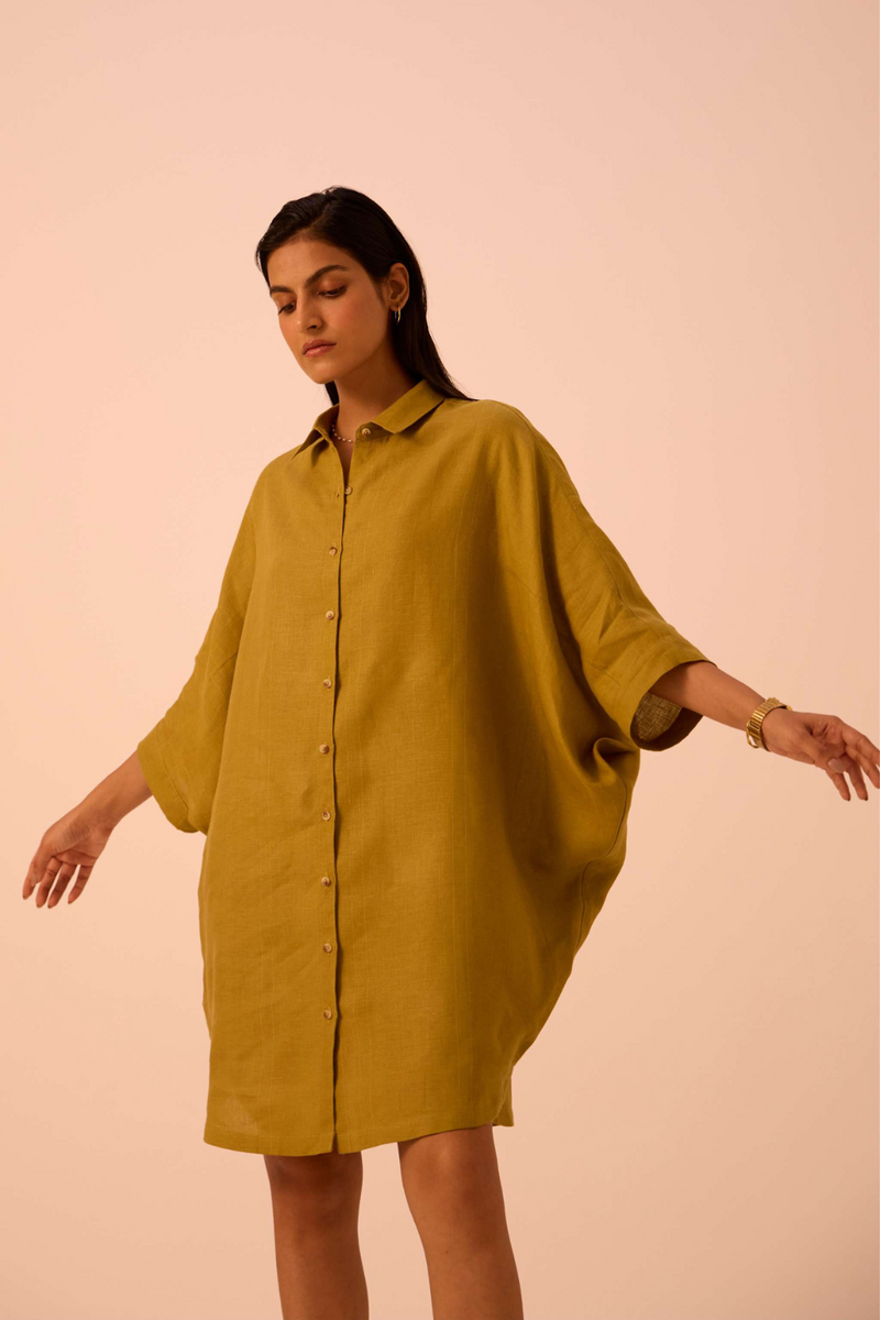 Perico Olive Linen Shirt linen by The Summer House in olive color for women in Singapore