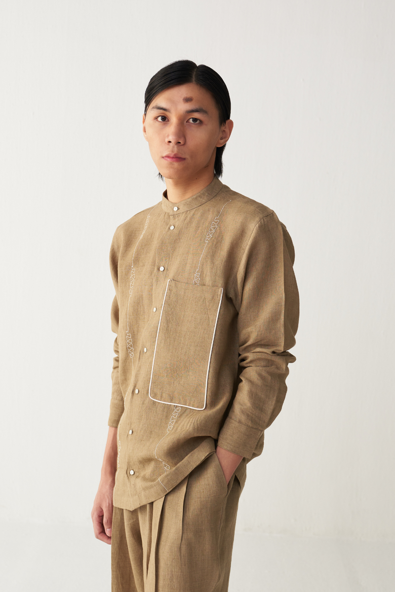 ABSTRACT EMBROIDERY SHIRT linen by THREE Men for men in Singapore