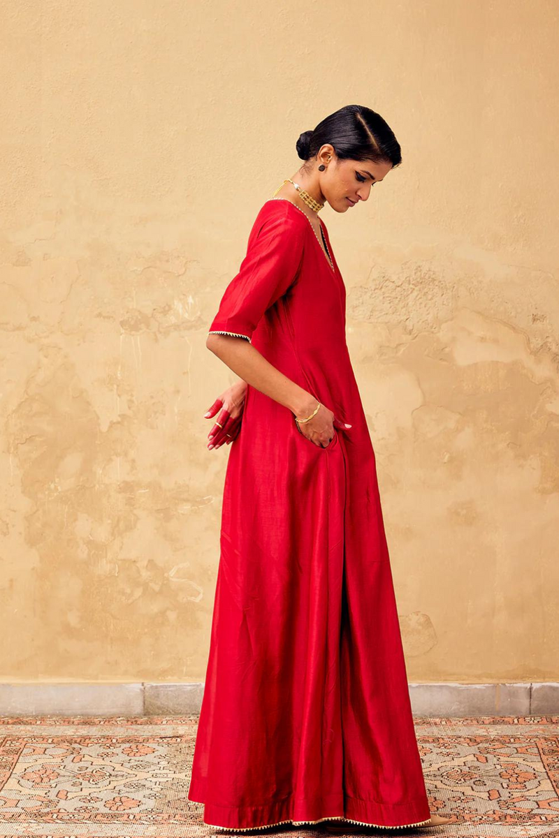 Jashn Jumpsuit chanderi by Khara Kapas in red for women in Singapore