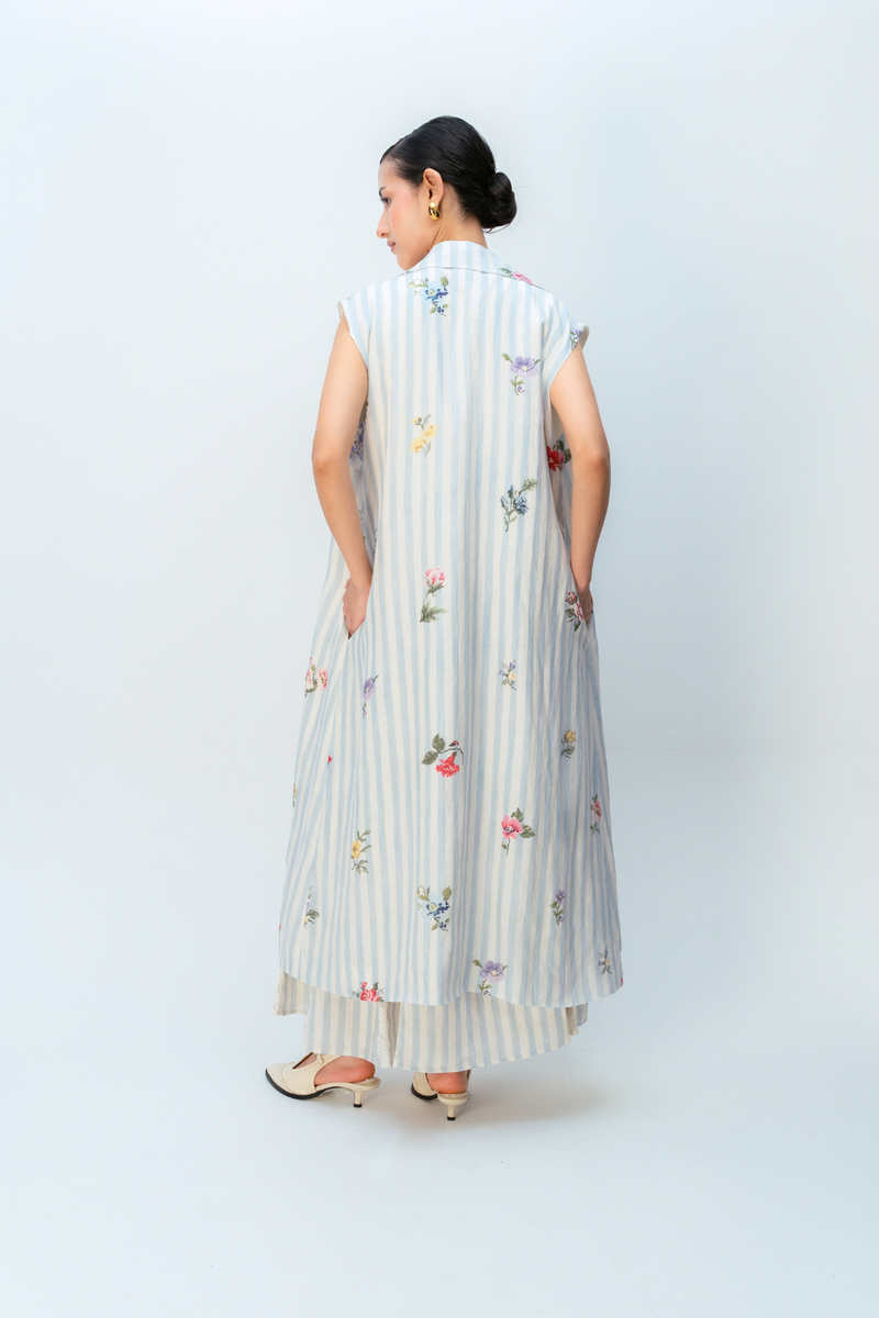 Sugar Veil Trench linen jacket/overlay by Ode to Odd in blue for women in Singapore