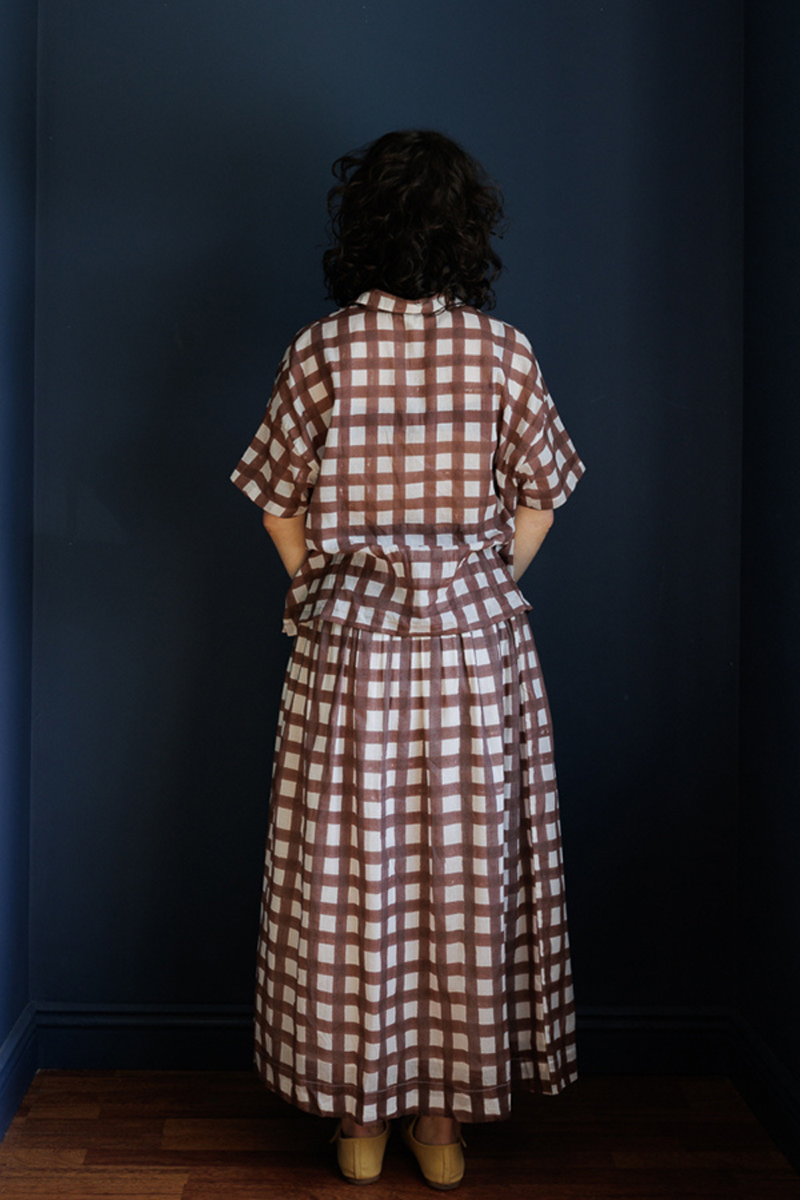 Oxford Skirt-Brown Checks handwoven cotton skirt by World of Crow in multicolor for women in Singapore