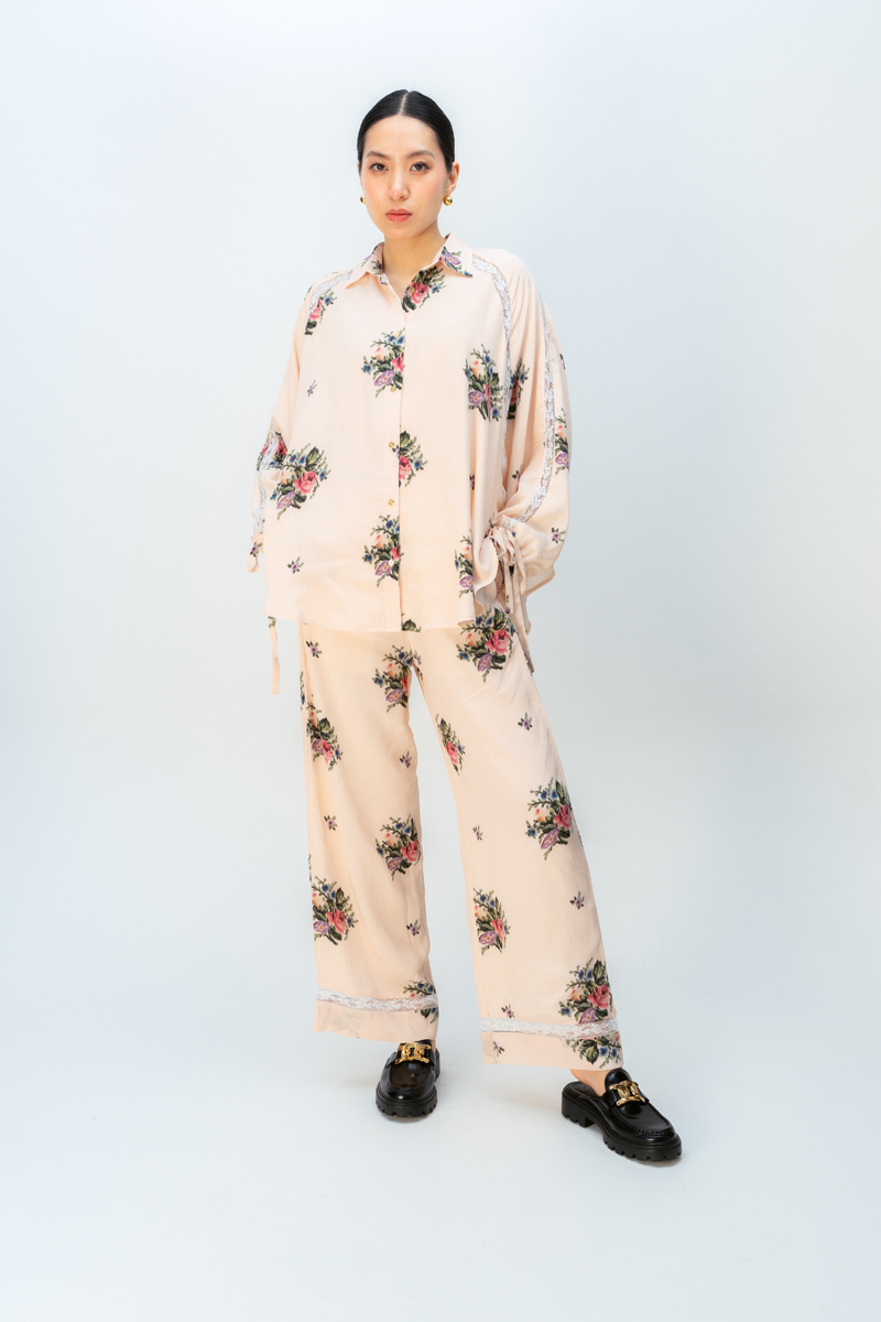 RAW ROMANCE CO-ORD SET crepe co-ord set by Ode to Odd in blush pink for women in Singapore