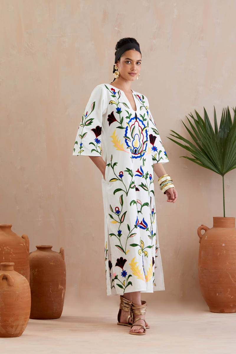 Ivory and Multi Color Thread Embroidery Maxi Dress poplin Buy Ivory and Multi Color Thread Embroidery Maxi Dress from C&W | Dresses for Women by Indian Summer Story in ivory color for women in Singapore