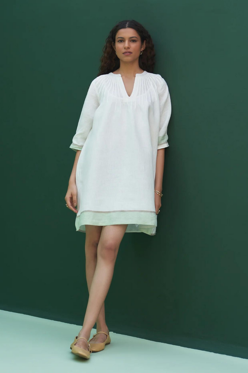 Yima Border Linen Dress
- Ivory linen by Manan in ivory color for women in Singapore
