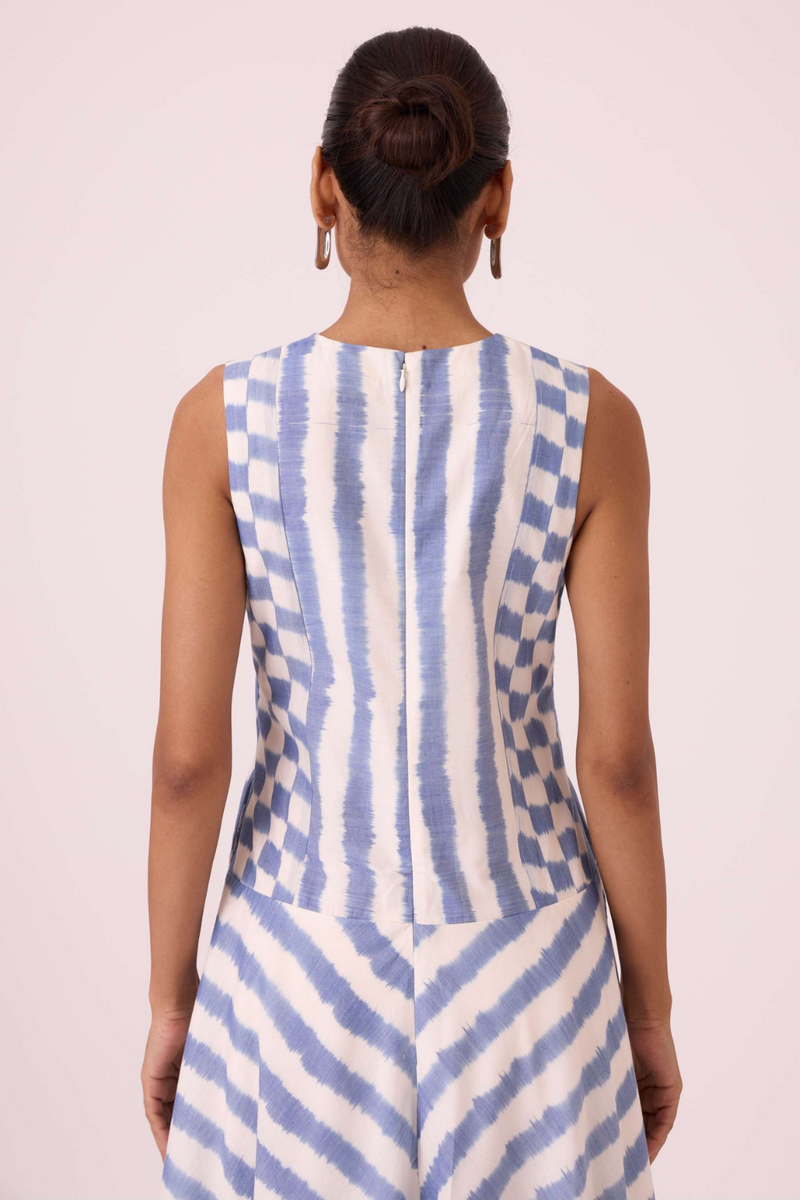 Myshkin Blue Striped Ikat Dress cotton by The Summer House in blue color for women in Singapore