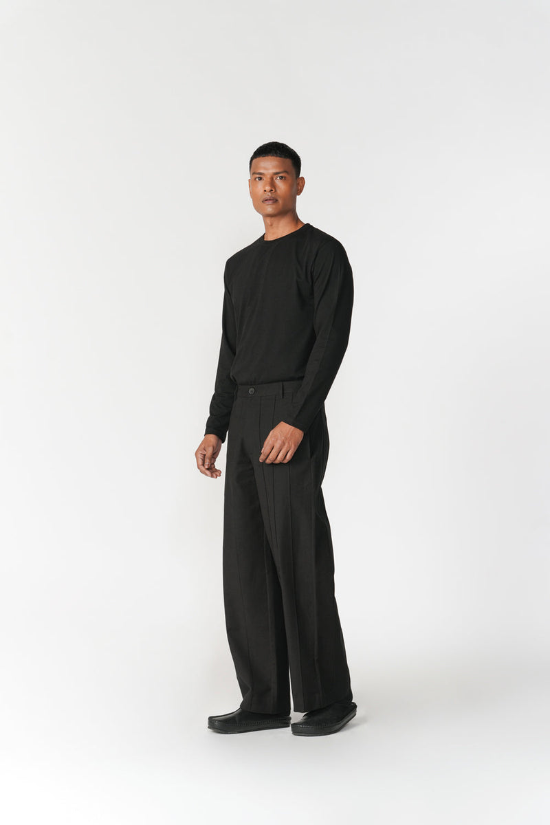 Straight Leg Pin-Tuck Pants pant/trouser by Turn Black in black for men in Singapore