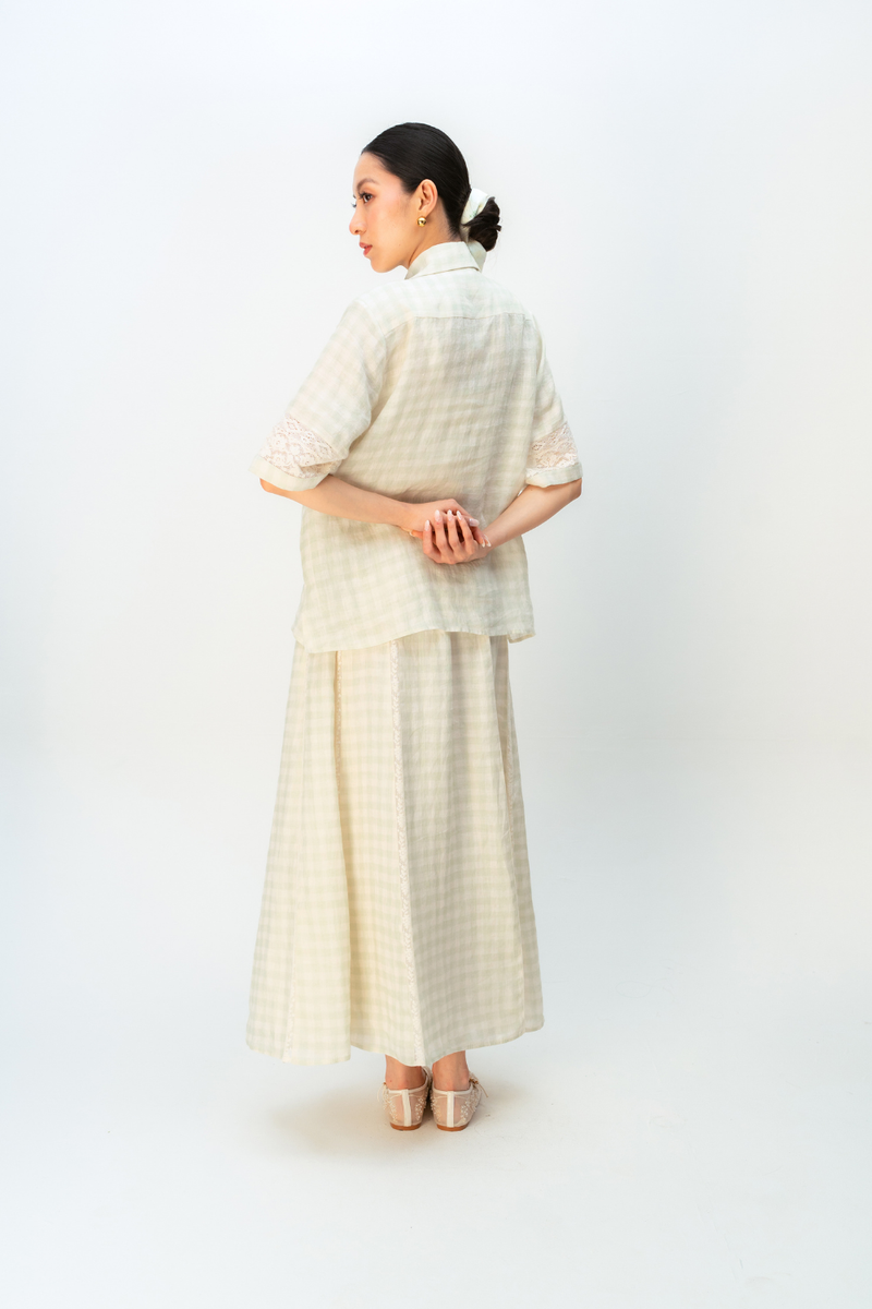 FAIRY CHECK SHIRT linen top/shirt by Ode to Odd in green for women in Singapore