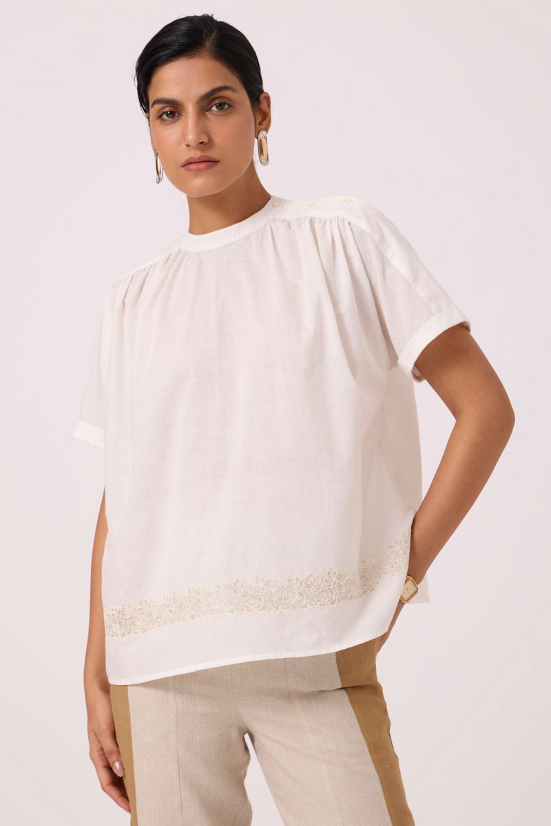 Garcia Handwoven Embroidered Top cotton by The Summer House in white color for women in Singapore