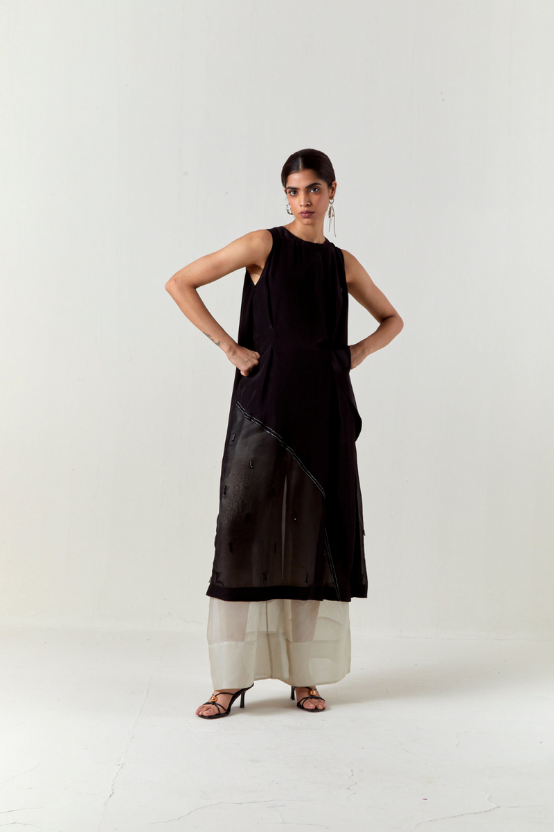 ASYMMETRIC TUNIC CO-ORD-BLACK organza by THREE in black color for women in Singapore