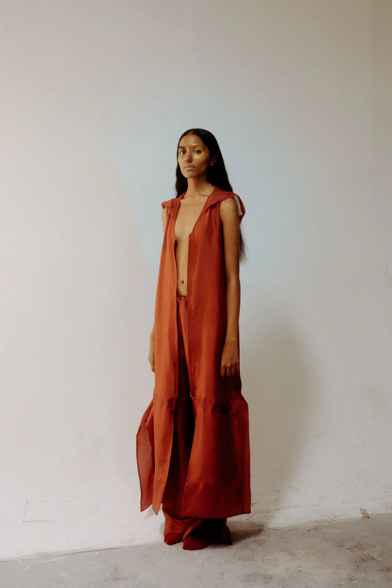 MOKSH HOODED VERSATILE SET silk Buy MOKSH HOODED VERSATILE SET from C&W | Co-Ord Sets for Women by Ituvana in rust color for women in Singapore