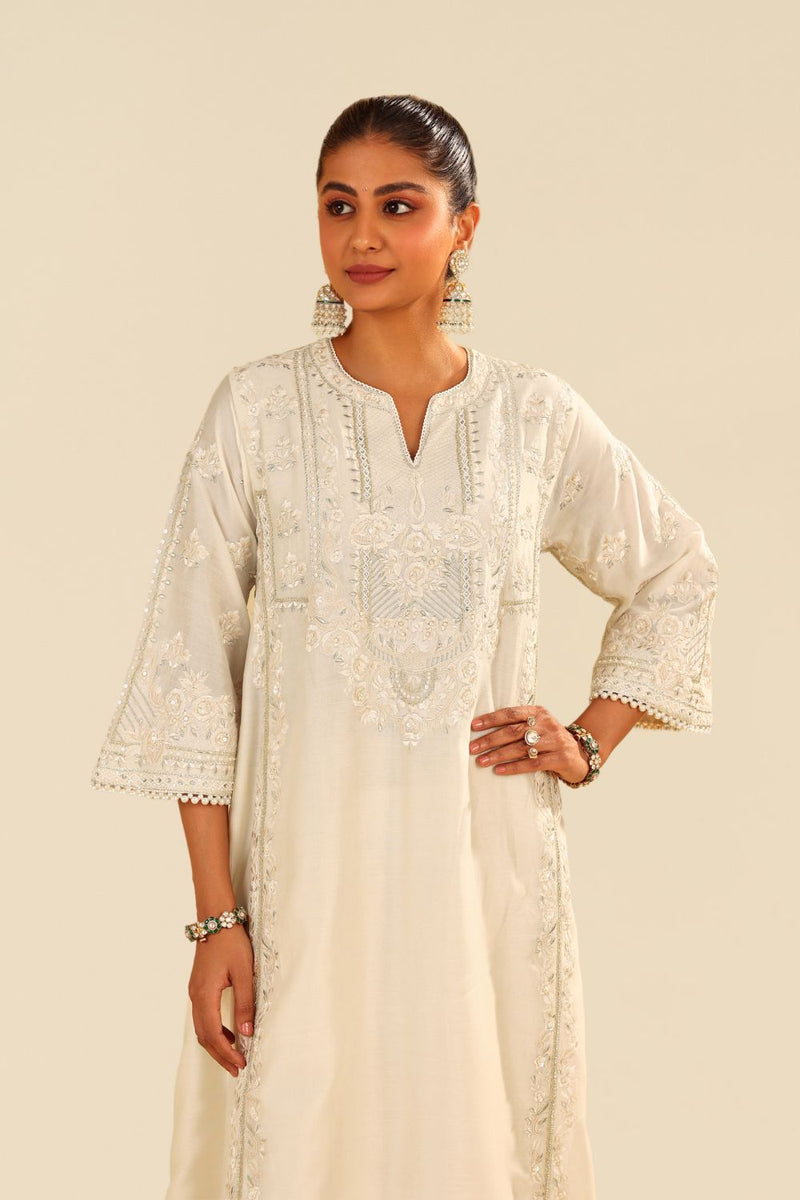 Maziya - Long Chauga With Salwar And Dupatta-Daisy Ivory silk by SHEETAL BATRA in ivory color for women in Singapore